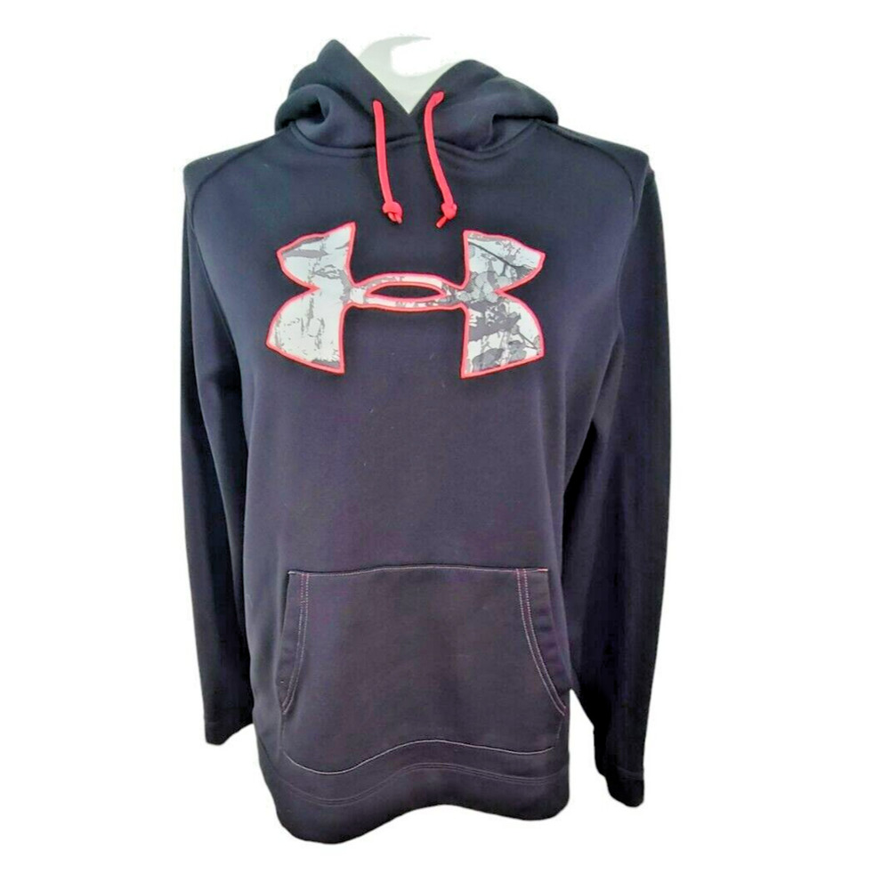 Under Armour Kids Black Camo Logo Hoodie Semi-Fitted Pullover Pink Trim Size‎ L